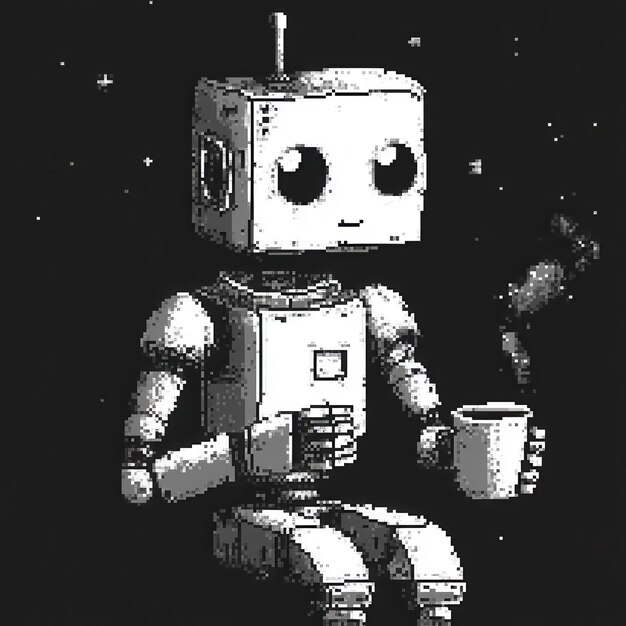 un robot con una taza de café y una taza De té