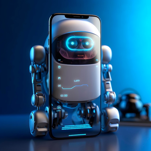 Robot en el teléfono inteligente Concepto de chatbot con AI AI generado