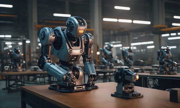 Robot trabajando en una fábrica Fondo creado por inteligencia artificial