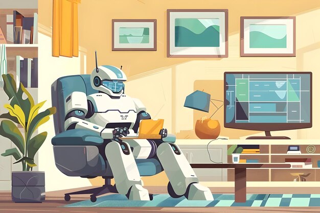 Robot trabajando en la oficina del hogar