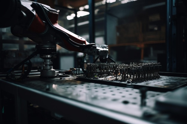 Un robot trabajando en una pieza de metal.