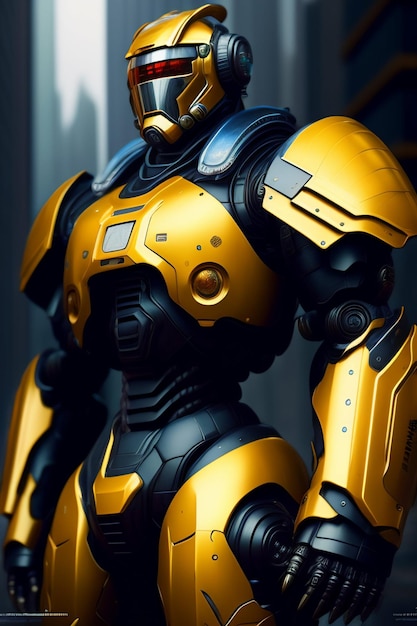 Un robot con traje amarillo y negro.