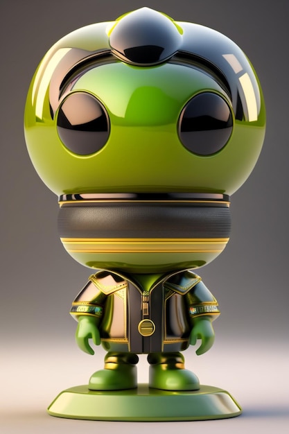 Un robot verde con casco dorado y negro.