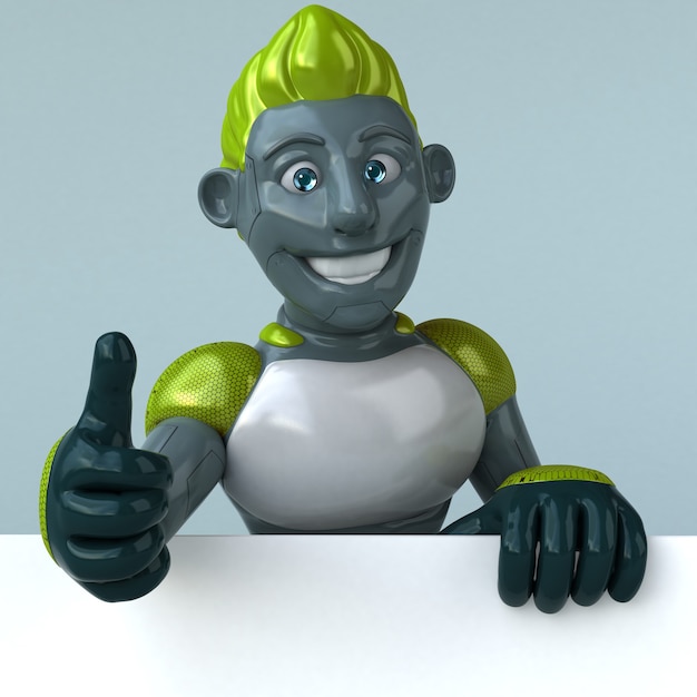 Robot verde divertido - Ilustración 3D