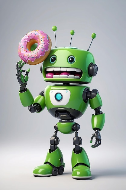 Robot verde con personaje de dibujos animados Donut