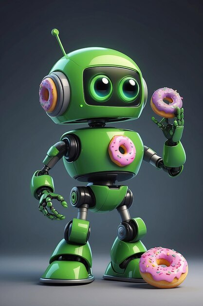 Robot verde con personaje de dibujos animados Donut