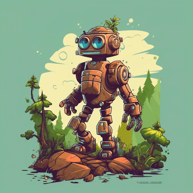 Robot vintage en el bosque