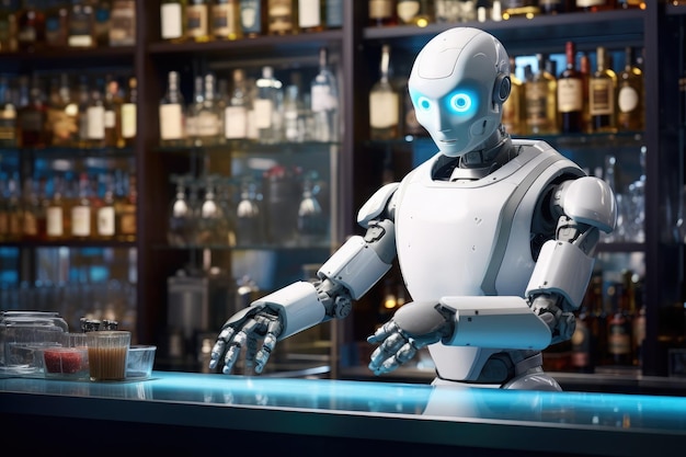 Roboter, der als Barmann in einer Bar arbeitet