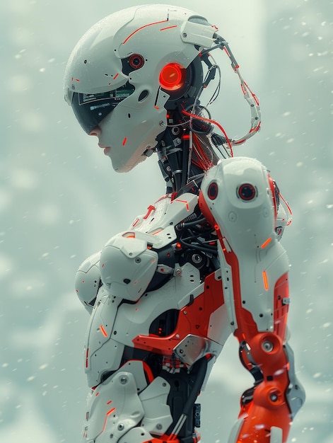 Roboter-Frau bionische Android rot-weiß-Stil Cyberpunk zukünftige künstliche Intelligenz