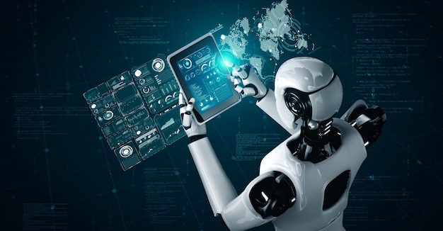 Roboter-Hominoid nutzt Tablet-Computer für Big-Data-Analyse