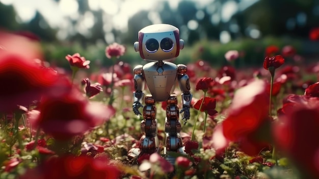 Roboter in einem Blumenfeld
