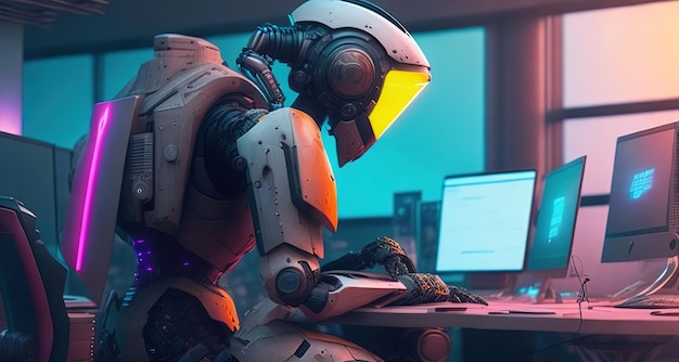 Roboter mit Computerarbeit im Büro