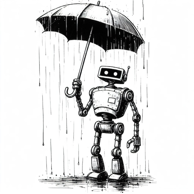 Roboter mit einem Regenschirm