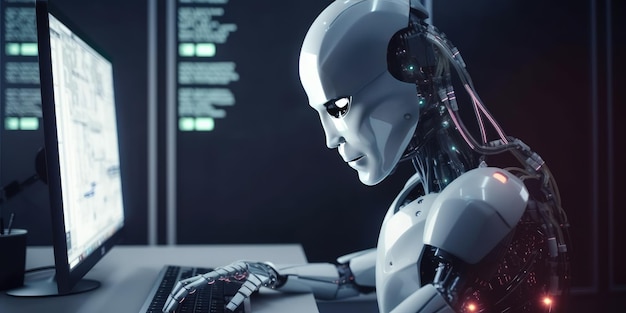 Roboter mit künstlicher Intelligenz, der Computersoftware für gpt-Binärcodierung verwendet