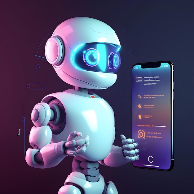 Roboter neben Smartphone Konzept eines Chatbots mit KI-KI generiert