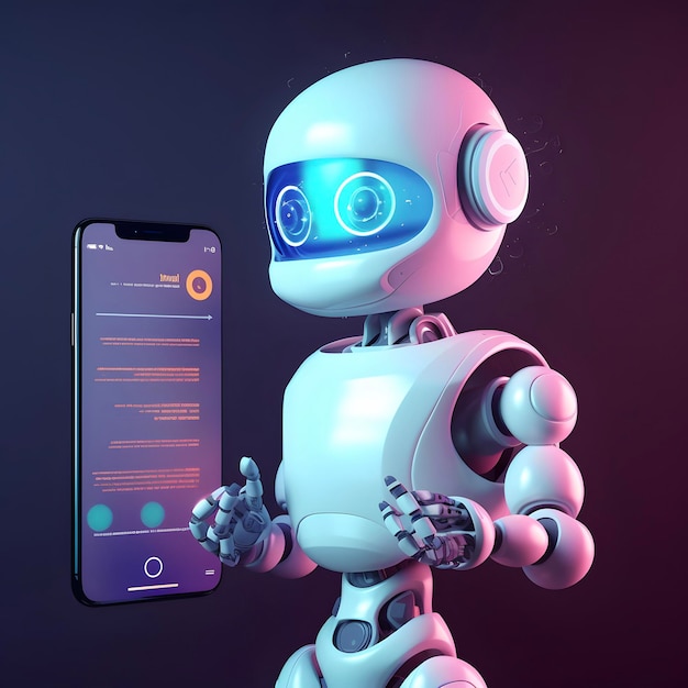 Roboter neben Smartphone Konzept eines Chatbots mit KI-KI generiert