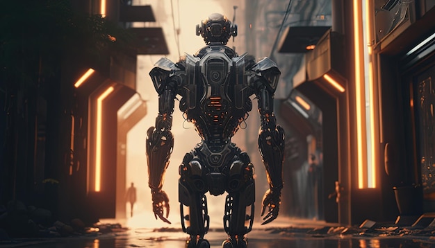 Roboter-Utopie-Apokalypse digitale Kunstillustration Generative KI