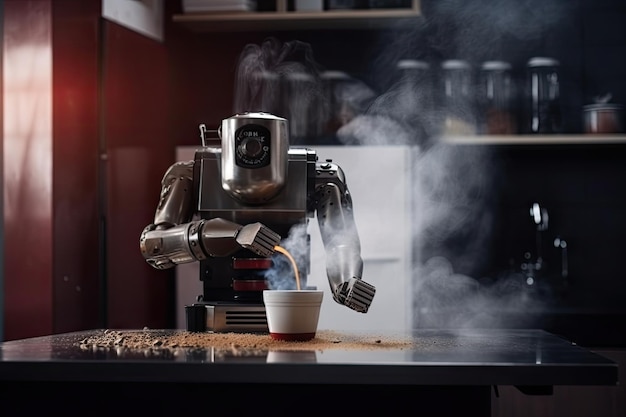 Foto roboter versuchen in der küche zu kochen