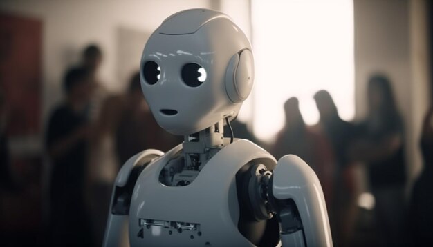 Roboterarm in futuristischen Fabrikarbeitern, die mit automatisierten Maschinen arbeiten, die von KI generiert werden