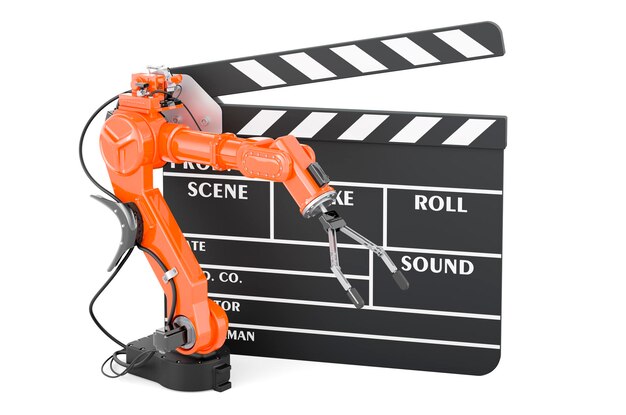 Roboterarm mit clapperboard 3D-Rendering