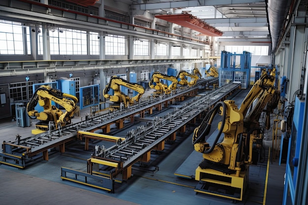 Roboterarme am Fließband Automatisiertes Förderband in der Fabrik Erstellt mit generativer KI