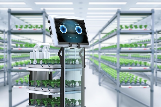 Roboterassistent in Indoor-Farm mit leichtem Wachstum