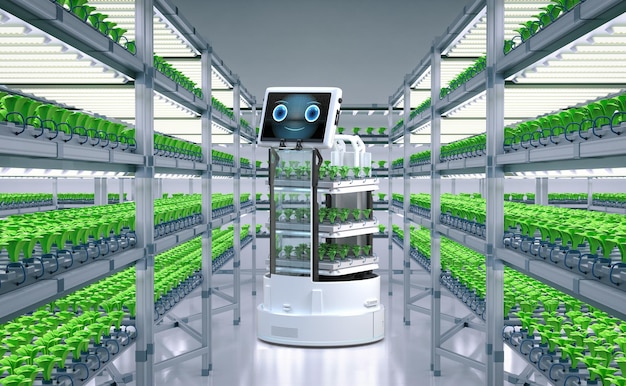 Roboterassistent in Indoor-Farm mit leichtem Wachstum