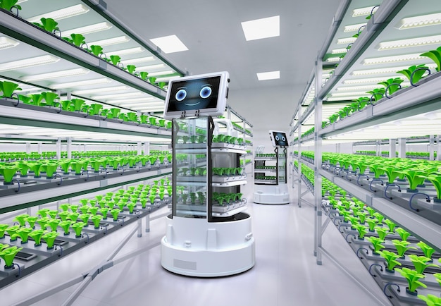 Roboterassistent in Indoor-Farm mit leichtem Wachstum