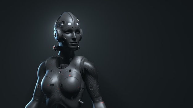 Roboterfrau, Scifi-Frau digitale Welt der Zukunft der neuronalen Netze und der künstlichen Intelligenz 3d rendern