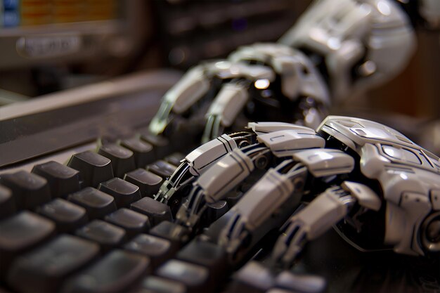 Roboterhände tippen auf der Tastatur
