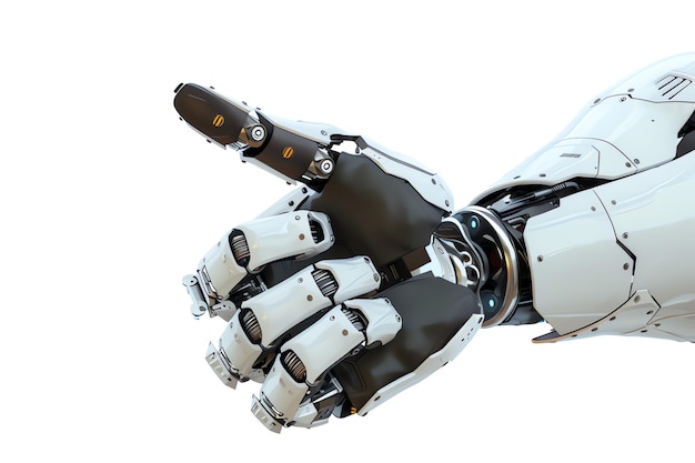 Roboterhand zeigt mit dem Daumen auf grünem Hintergrund