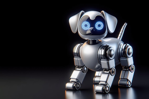 Roboterhund auf dunklem Hintergrund Raum für Text