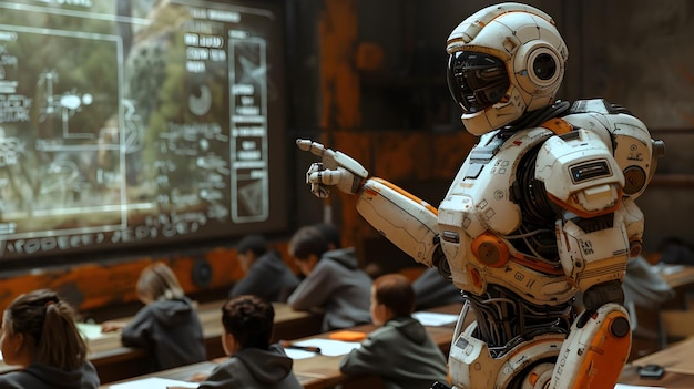 Roboterlehrer im futuristischen Klassenzimmer