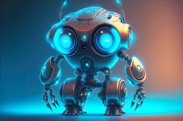 Roboterroboterdieb mit leuchtenden Augen auf blauem Hintergrund generative ai