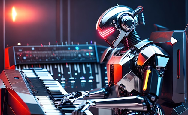 Roboterspiel auf Synthesizer-Zukunftskunstillustration