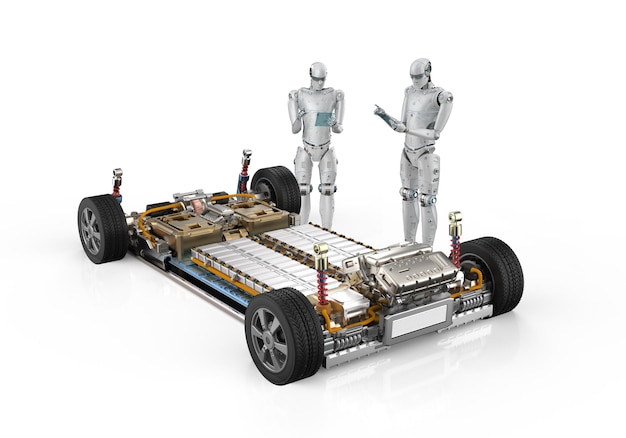 Roboterstudie oder Forschungsfahrzeug mit Batteriezellenmodul auf der Plattform