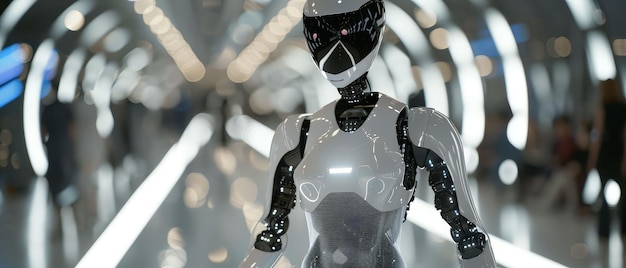Robotic Fashionista Robot de fibra de silicio con sentido de la moda de la IA que se extiende hacia abajo