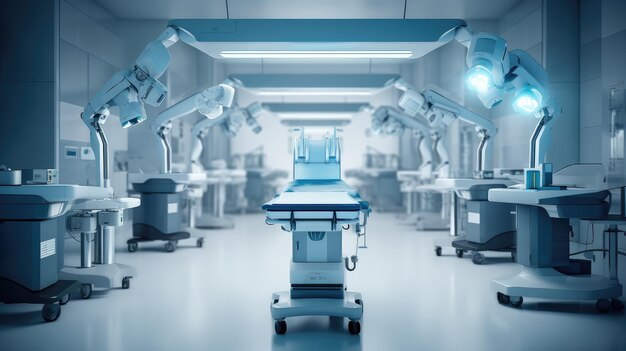 Robótica de alta tecnología en la sala de cirugía médica moderna