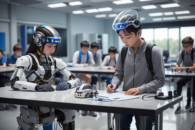 Foto la robótica futurista en el aula construye futuros ingenieros e innovadores