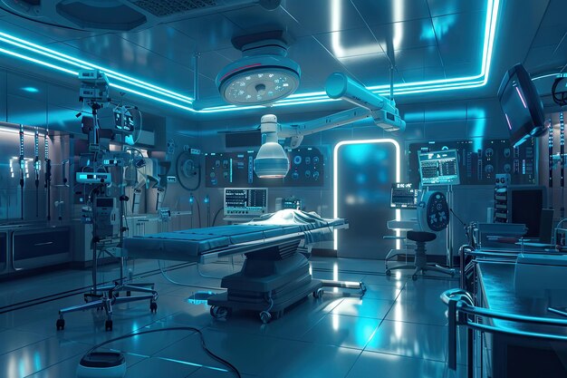 Robotik in einem futuristischen Chirurgiezimmer für bariatrische Eingriffe