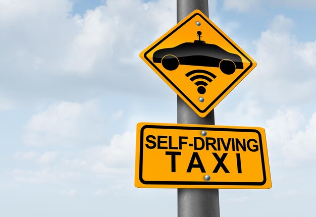 Robots autónomos Taxi Inteligencia artificial o robotaxi con coches sin conductor como un robotaxi