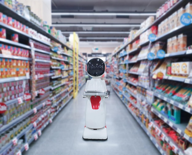 Robots de compras innovadores en el supermercado jajaja