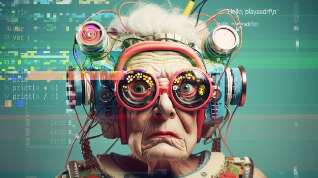 Foto los robots cyborg de la abuela funky y extraños