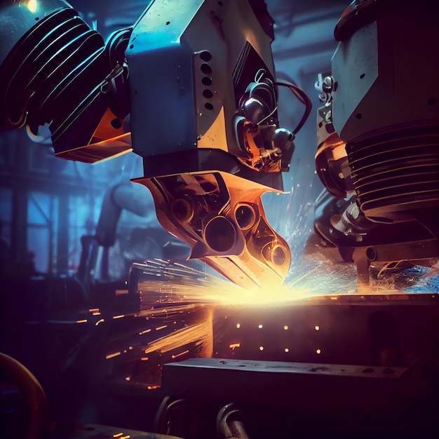 Los robots industriales están soldando piezas de automóviles en fábrica gwnwrative ai