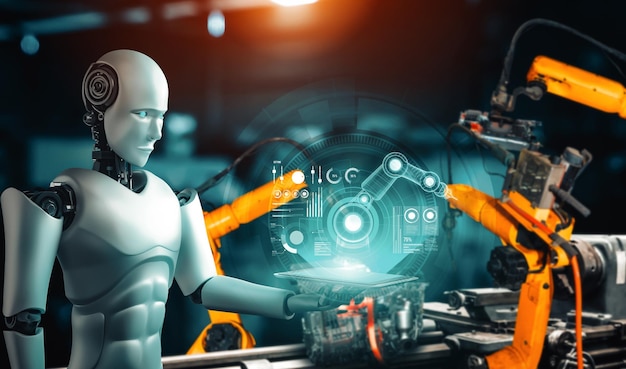 Robots industriales mecanizados y brazos robóticos para el ensamblaje en la producción de fábricas