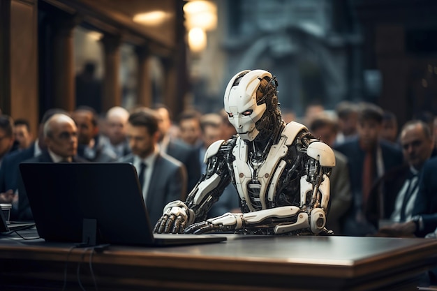 Robots con inteligencia artificial hablan en una conferencia de prensa