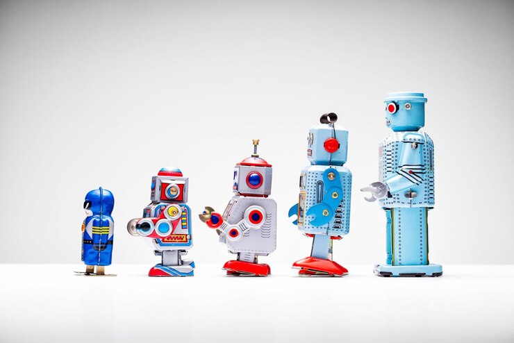 Foto robots de juguete de hojalata