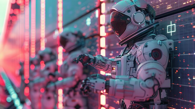 Robots que examinan los paneles solares