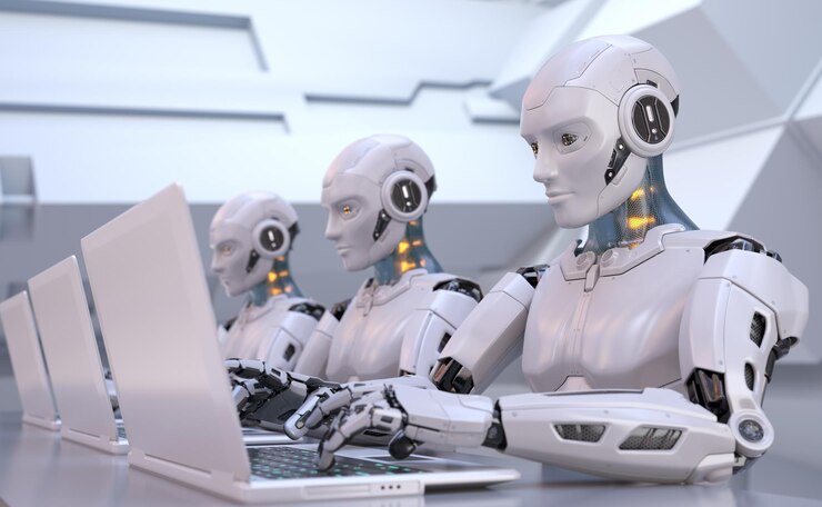 Robots que trabajan con portátiles
