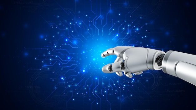 Los robots son asistentes para proporcionar acceso al crecimiento de datos de negocios en la red en línea Aplicación de robot y conexión global AI Inteligencia artificial